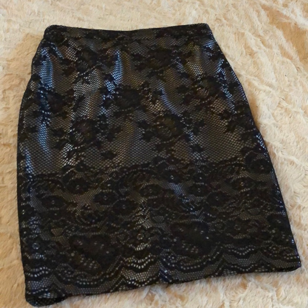 Black Lace & Silver Pencil Skirt from The Limited